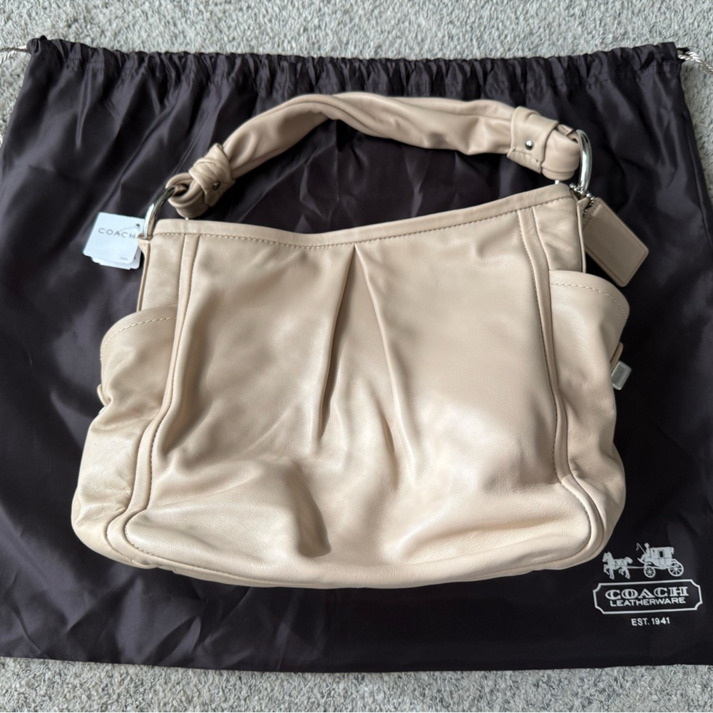 Coach Neutral Taupe Leather Shoulder Bag